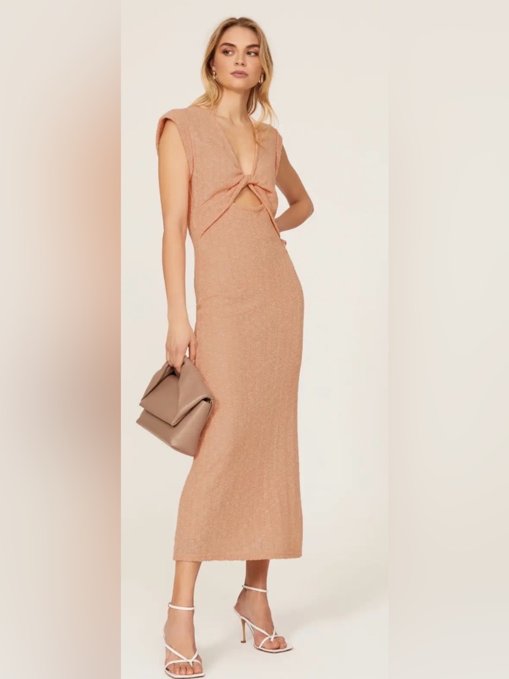 NWT Derek Lam Barbara twist Sleeveless Tie-Front Midi Dress in Peach XS/XP $495
